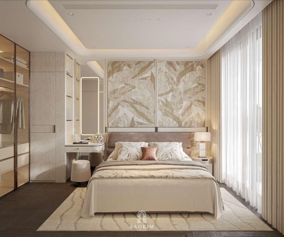 Thiết kế nội thất phòng ngủ master chung cư cao cấp Lumière Evergreen phong cách Quiet Luxury - Vũ Điệu Vượt Thời Gian Của Ánh Sáng Và Chất Liệu
